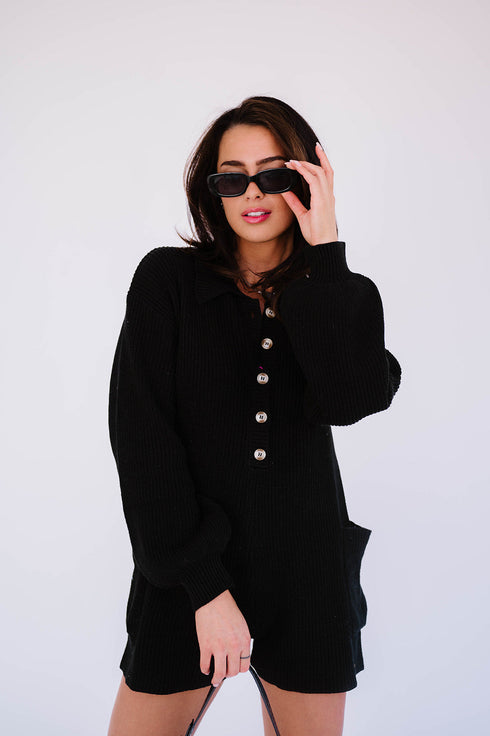 Picnic Date Knit Romper// Black